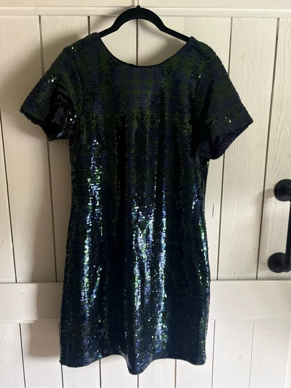 crown & ivy Navy and Green Sequin Short Sleeve Dress - Picture 1 of 6
